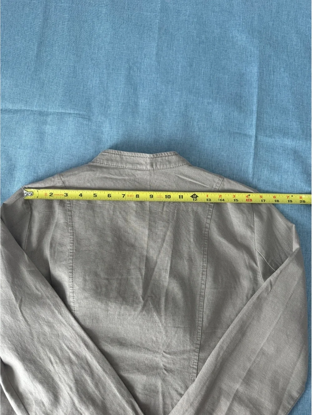LOFT Women's Linen Cotton Ruffle Front Jacket Medium Taupe
